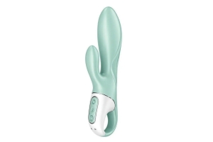 Зеленый вибратор-кролик Satisfyer Air Pump Bunny 5+ с функцией расширения - 20,4 см.