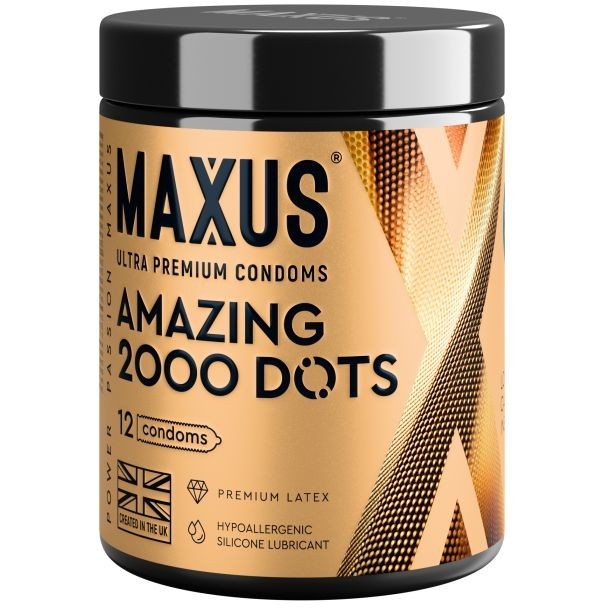 Точечные презервативы Maxus «2000 Amazing Dots» с железным кейсом, 12 шт