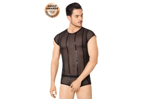Костюм-сетка с полосками мужской SoftLine Collection (майка, шорты), чёрный, XL
