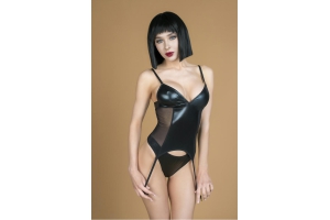 LE FRIVOLE My Shadow - Корсаж с трусиками из материала wet look, L/XL (черный)