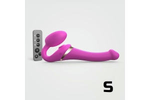 Гибкий страпон Strap-on-me MULTI ORGASM с имитацией оральных ласк и вибрацией, фуксия, S