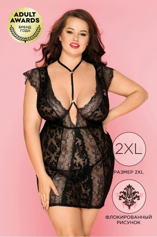 Candy Girl Sasha ажурное эротическое мини платье, 2XL (чёрный)