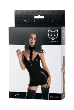 Erolanta Glossy Ivy платье с чокером из материала Wetlook, S (чёрный)
