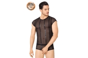 Костюм-сетка с полосками мужской SoftLine Collection (майка, шорты), чёрный, XL