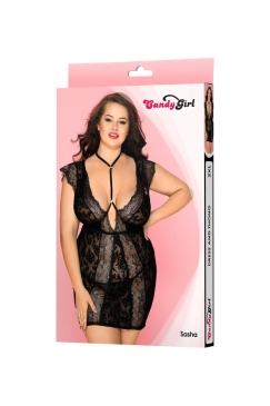 Candy Girl Sasha ажурное эротическое мини платье, 2XL (чёрный)