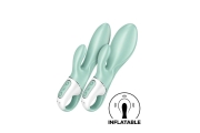 Зеленый вибратор-кролик Satisfyer Air Pump Bunny 5+ с функцией расширения - 20,4 см.