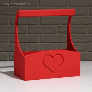 Кашпо деревянное "Symmetric Heart", с ручкой, красный, 25×12,5×10(28) см