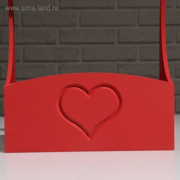 Кашпо деревянное "Symmetric Heart", с ручкой, красный, 25×12,5×10(28) см
