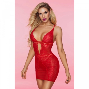Candy Girl Desiree - Яркая комбинация с рельефным кружевом, One size (красный)