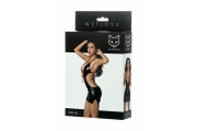 Платье Glossy JULIE из материала Wetlook с красной шнуровкой, черный, L