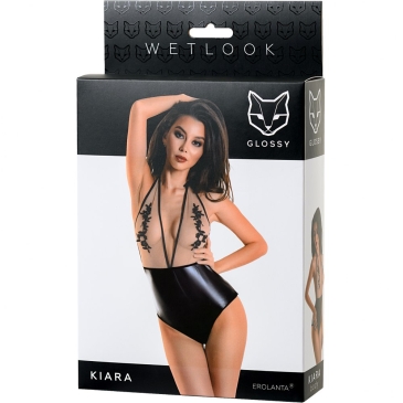 Erolanta Glossy Kiara - Боди с открытой спиной и изящной вышивкой, S (чёрный)