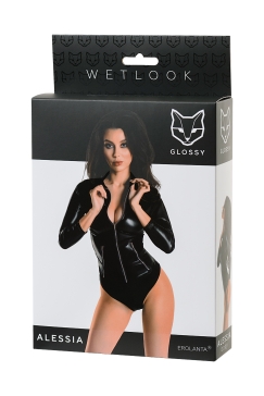 Erolanta Glossy Alessia сексуальный боди из материала Wetlook на молнии, L (чёрный)