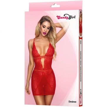 Candy Girl Desiree - Яркая комбинация с рельефным кружевом, One size (красный)