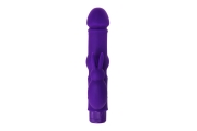 A-toys фиолетовый вибратор с утолщением посередине и клиторальным зайчиком - 18х3.6 см.